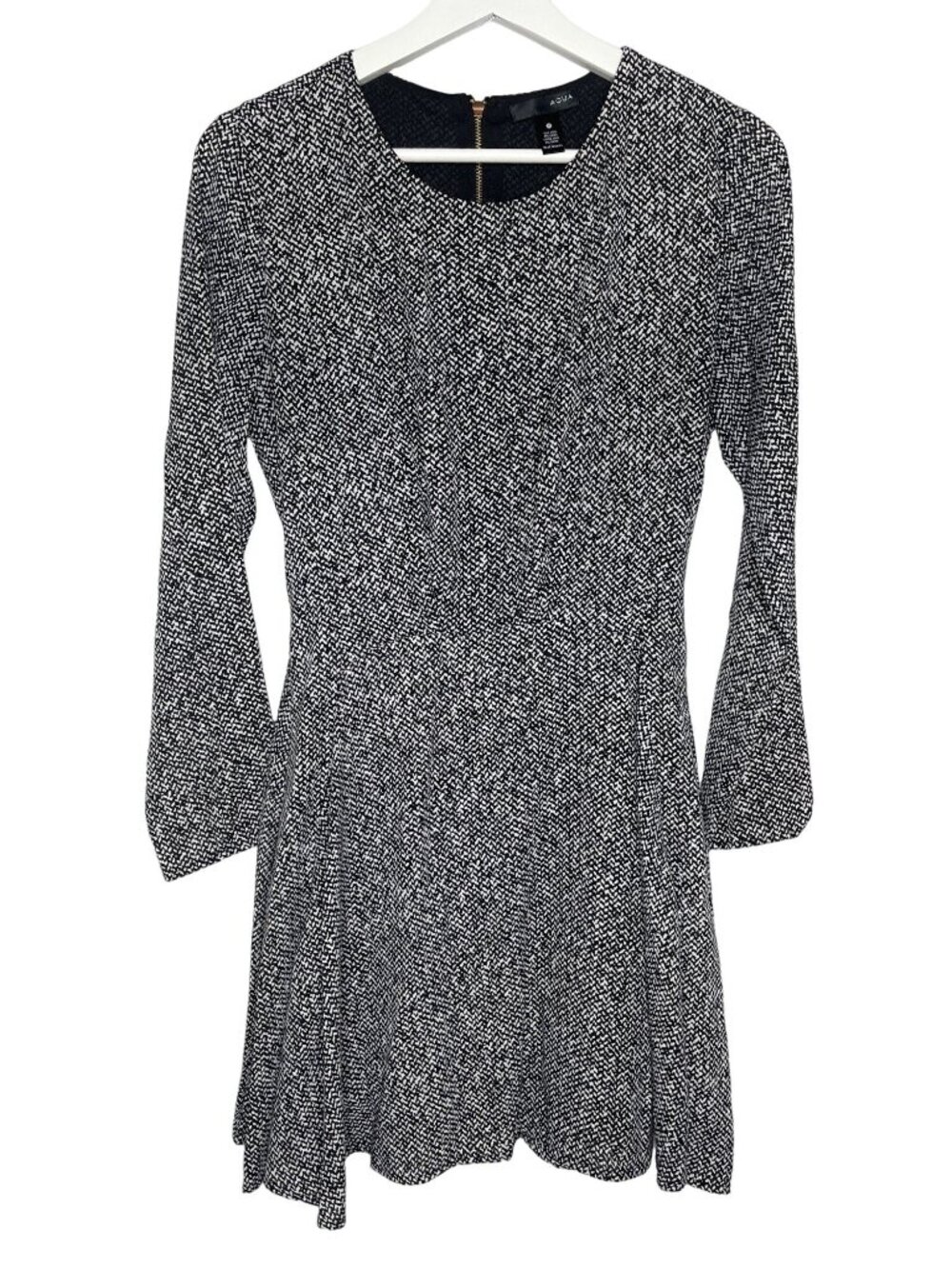 Aqua XS Black White Knit Skater Dress Long Sleeve Fit Flare